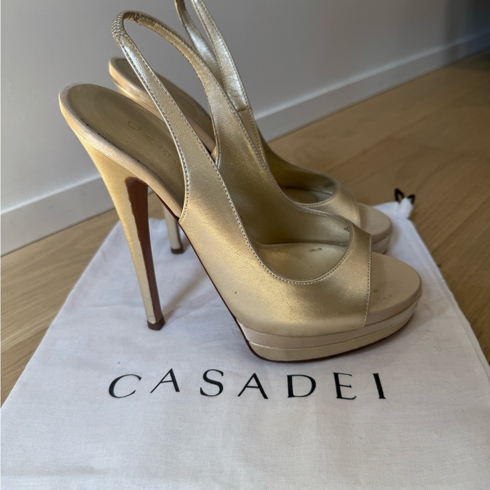 Casadei Gold Women's Slingback Heels